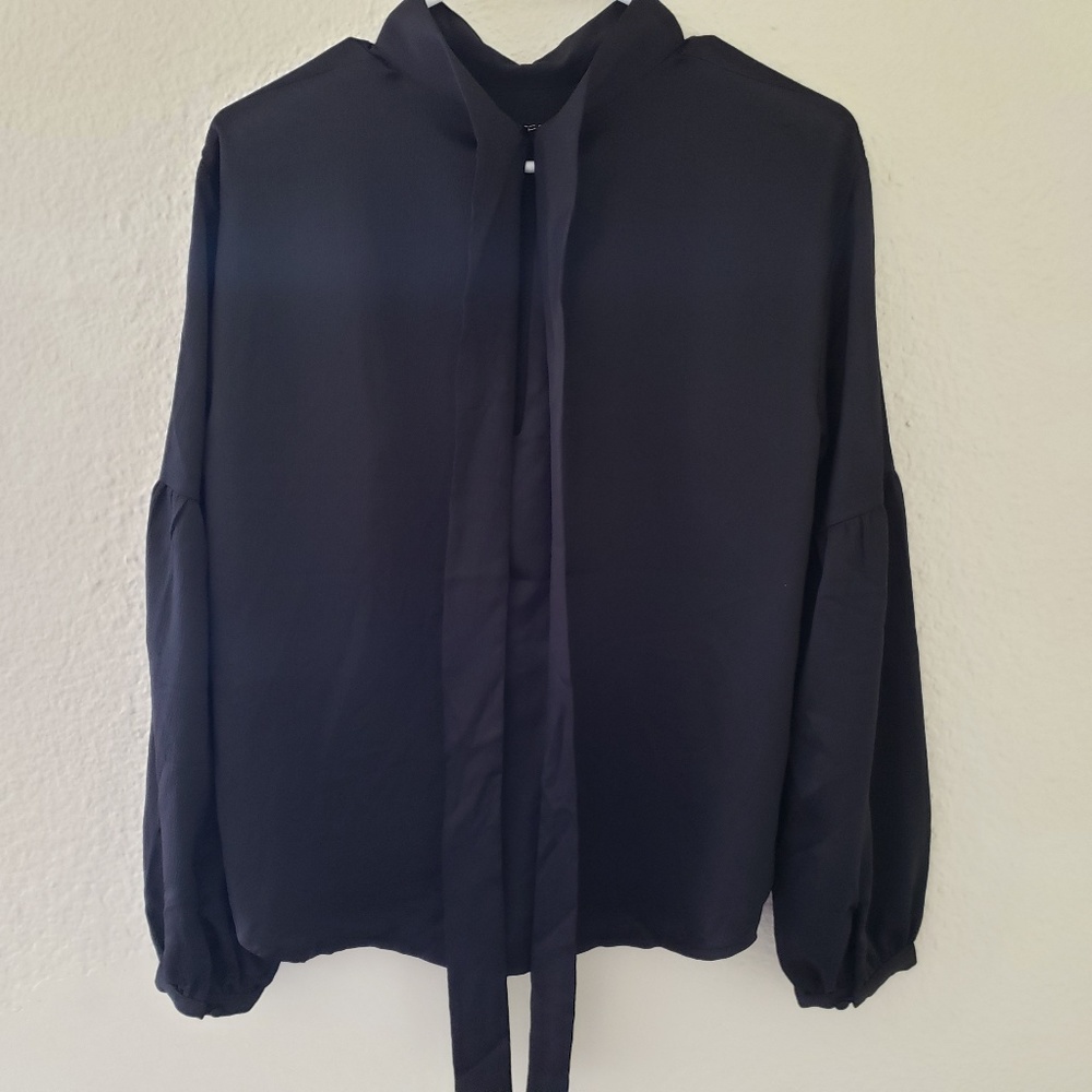 Long Sleeve Back Tie Blouse - Prologue Black